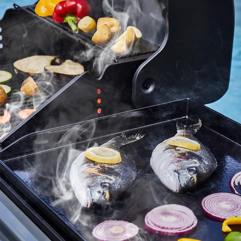 2026 Barbecue Bi-Energy Gun Metal XL - Barbecue Charbon et Plancha 60 x 42 cm à gaz avec brûleur latéral -12,95 KW
