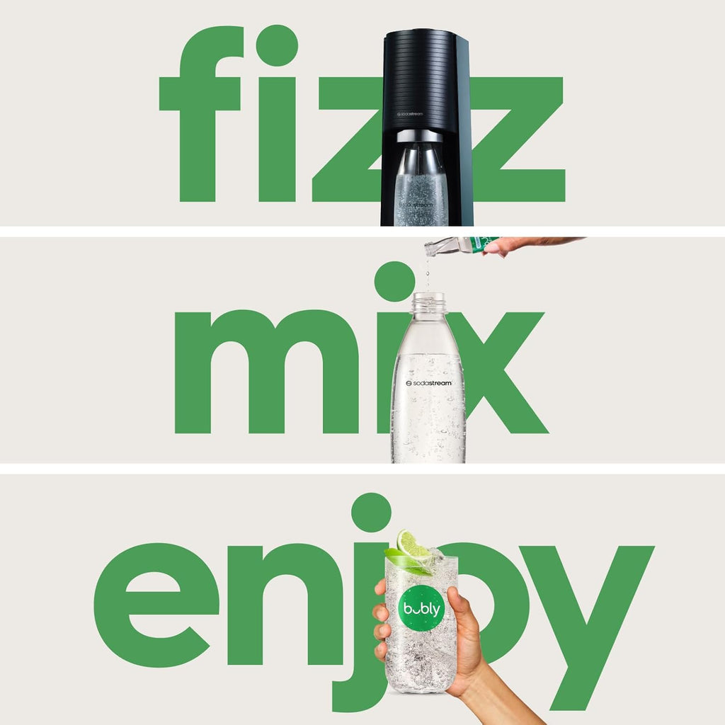 2026 2025 SodaStream Terra Machine à Eau Pétillante Bundle (Noir), avec CO2, Bouteilles Compatibles Lave-Vaisselle et Arômes Bubly Drops