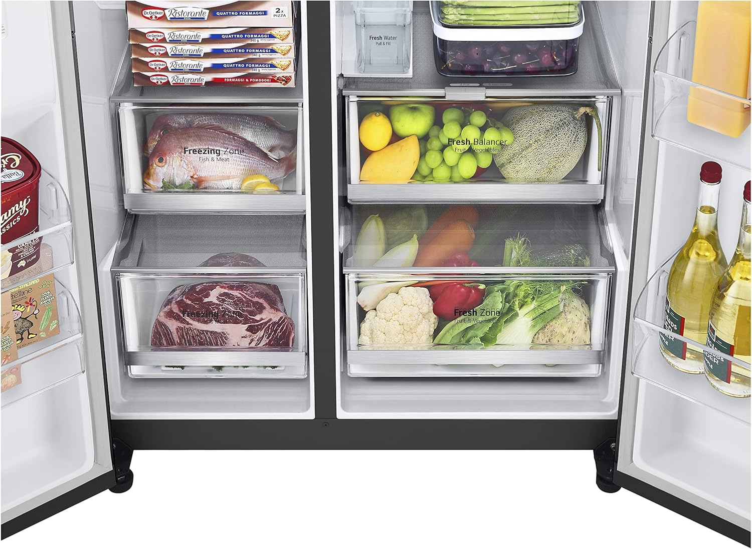 2026 LG GSXV91MCAF Réfrigérateur combiné - Side by Side, 635L, InstaView, Total No-Frost, Compartiment congélation, Distributeur d'eau et glace UVnano, Compresseur Inverter Linear, Wi-Fi, Noir, Classe F