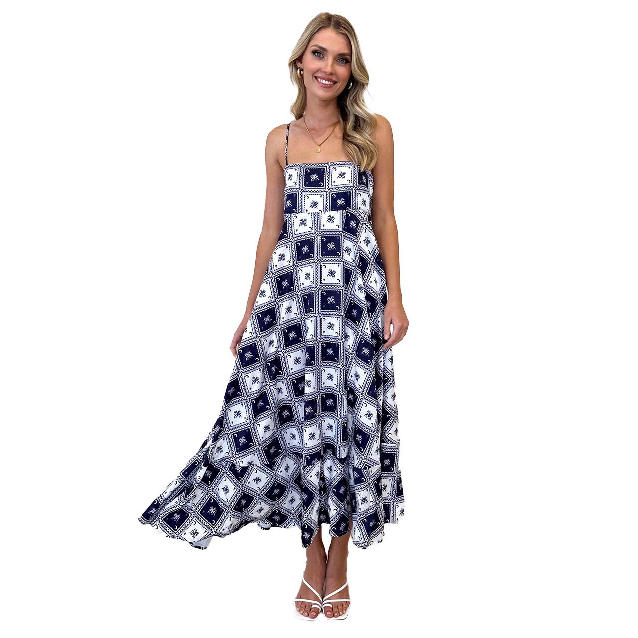 Robe fleuri imprimé à bretelles coupe ajustée maxi été élégant pour femme