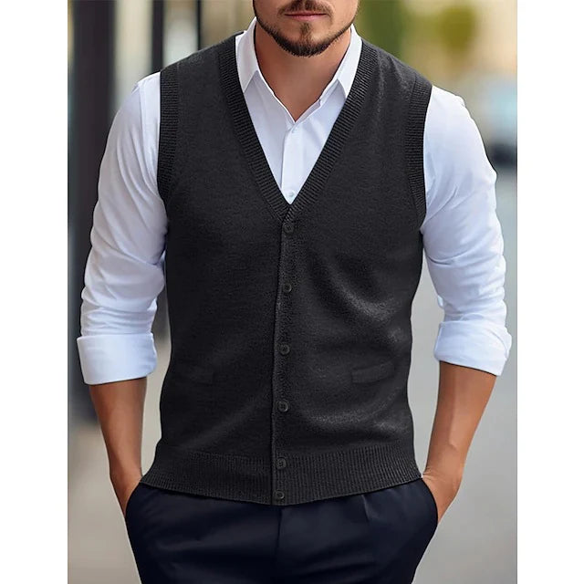 2026 Men's Casual Sleeveless Wool Knit Cardigan Vest Slim Fit Style
