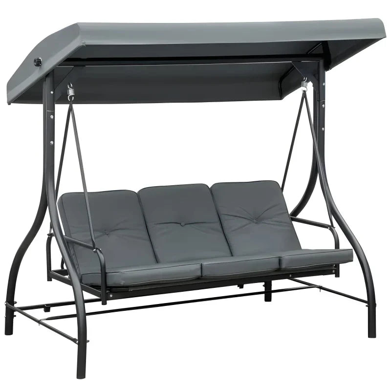 2026 Balancelle de jardin 3 places convertible matelas fourni gris mtal noir -