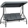 2026 Balancelle de jardin 3 places convertible matelas fourni gris mtal noir -