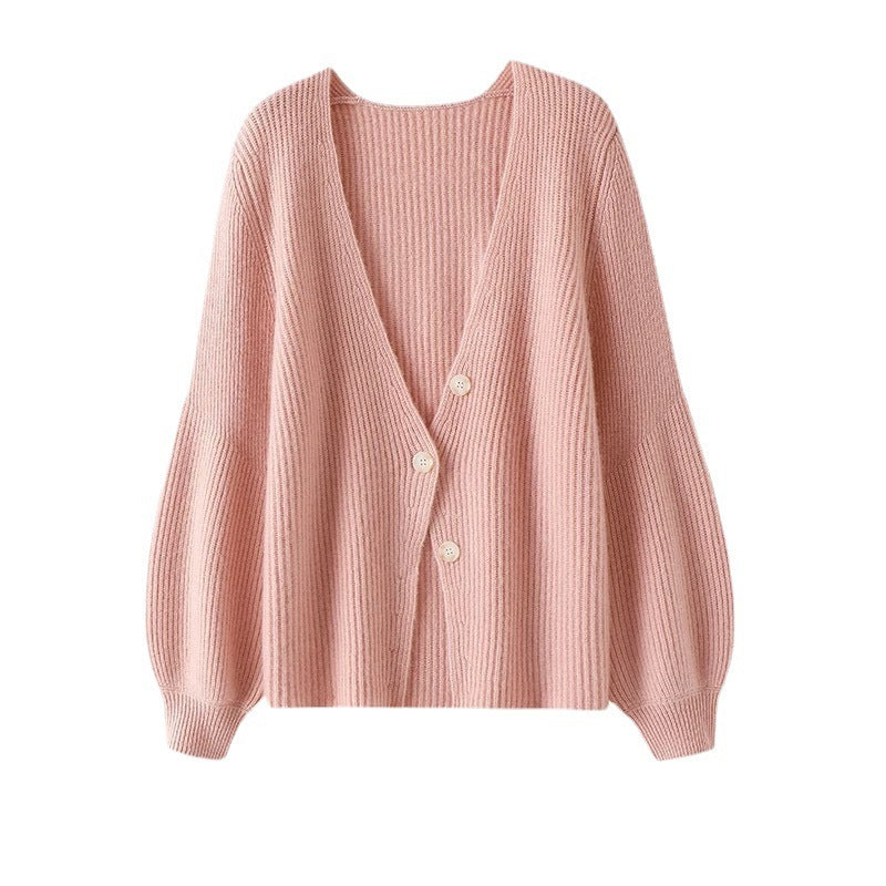 Gilet ample couleur unie tricoté boutonné pour femme