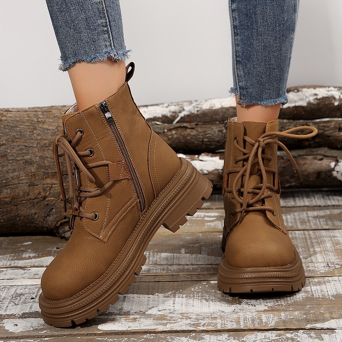Bottines à lacets cheville carré confortable pour femme