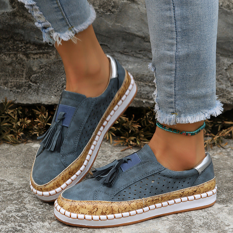 Mocassins décontracté pompon confortable sans lacets pour femme