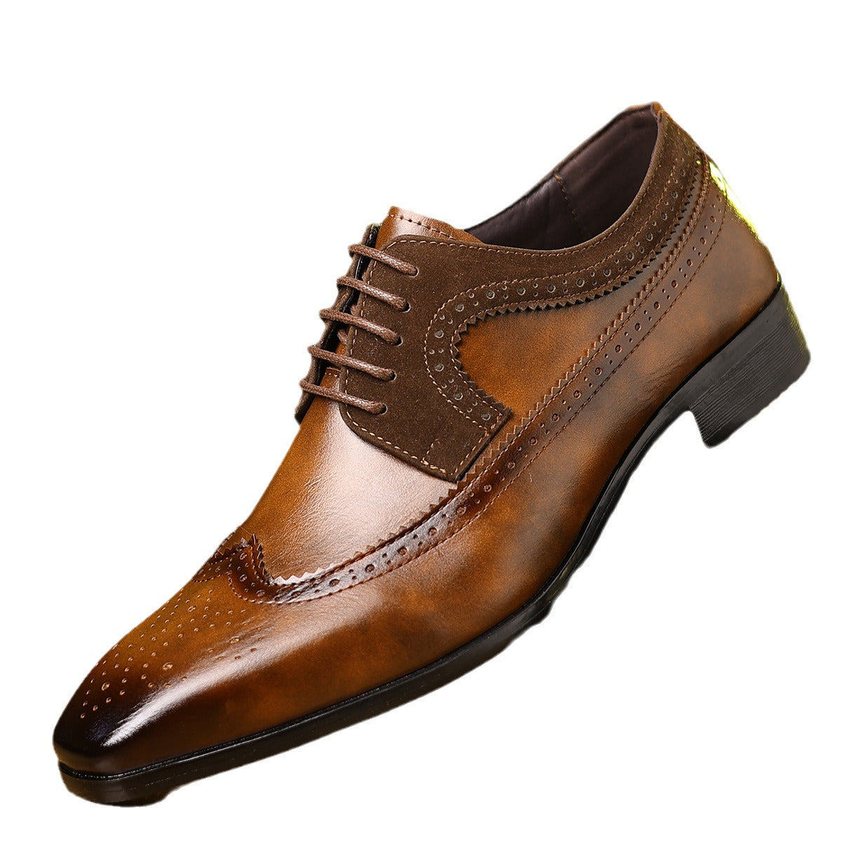 Men's two-tone brogue Oxford shoes by LAKD featuring wingtip design and formal elegance in classic men's footwear style.