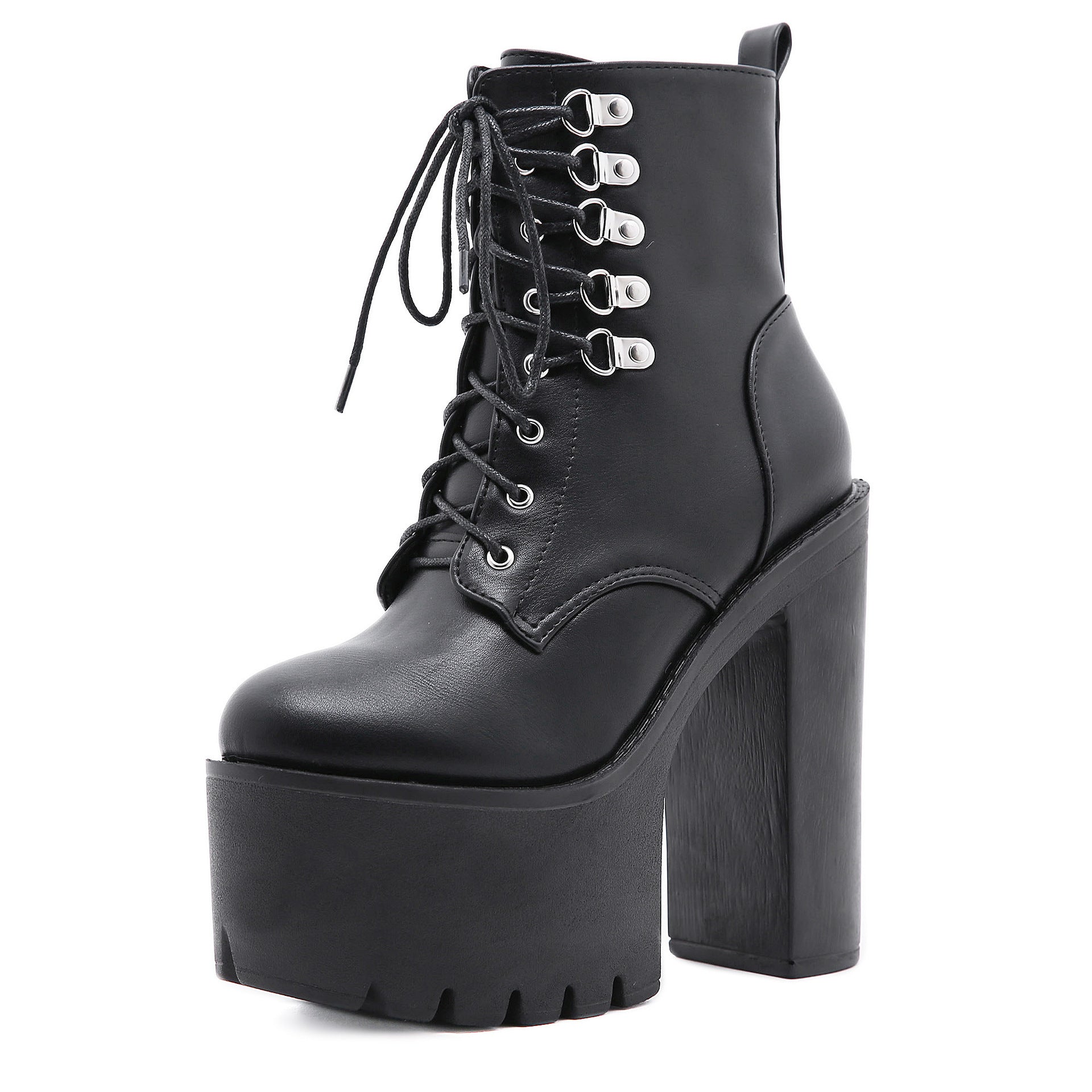 Bottes noir plateforme à lacets talon haut pour femme
