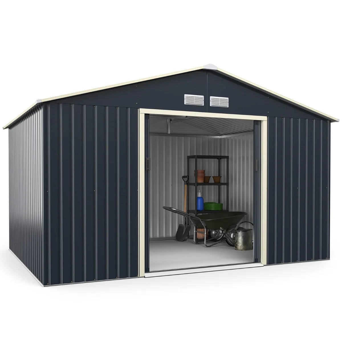 2026 2025 Abri Jardin Métal 8,67㎡ – Double Portes Coulissantes Verrouillables, Ventilé et Résistant, Édition Limitée