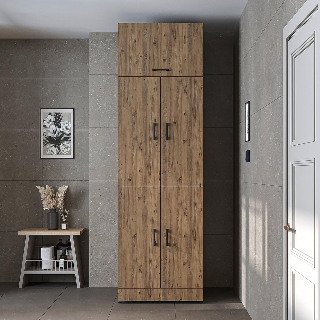 2026 ROOMART Dora Armoire de machine à laver, pour sèche-linge et machine à laver, en 4 couleurs, avec portes et planche coulissante (chêne anthracite)