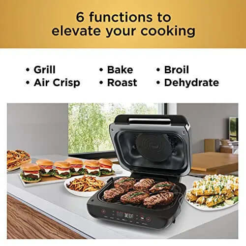 2026 2025 Ninja FG551 Foodi Smart XL Grill d’Intérieur 6-en-1 avec Friteuse à Air 4 Quart – Finition Acier Inoxydable