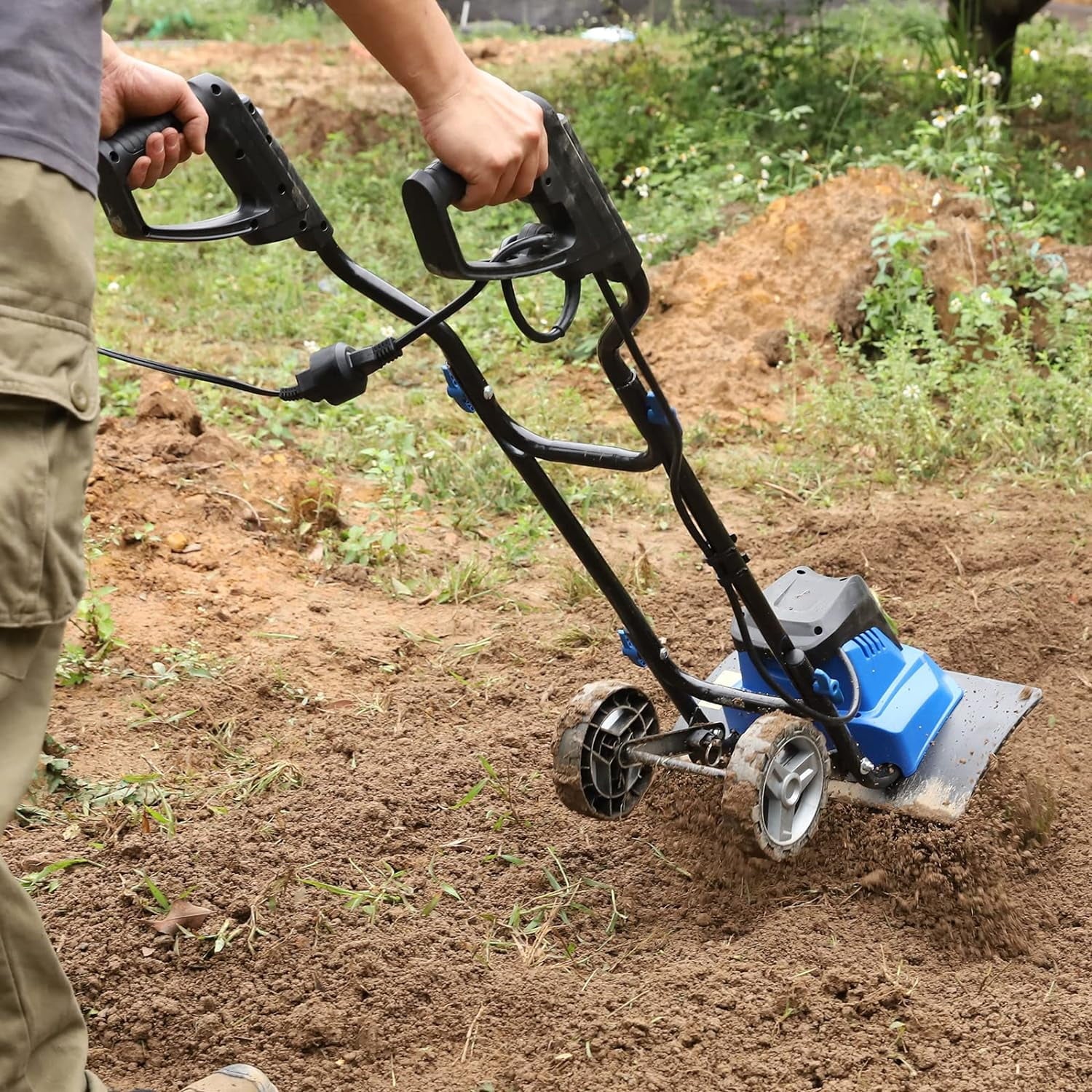 2026 Motoculteur électrique BILT HARD 16 pouces, 13,5 A, 6 dents en acier, avec roues réglables
