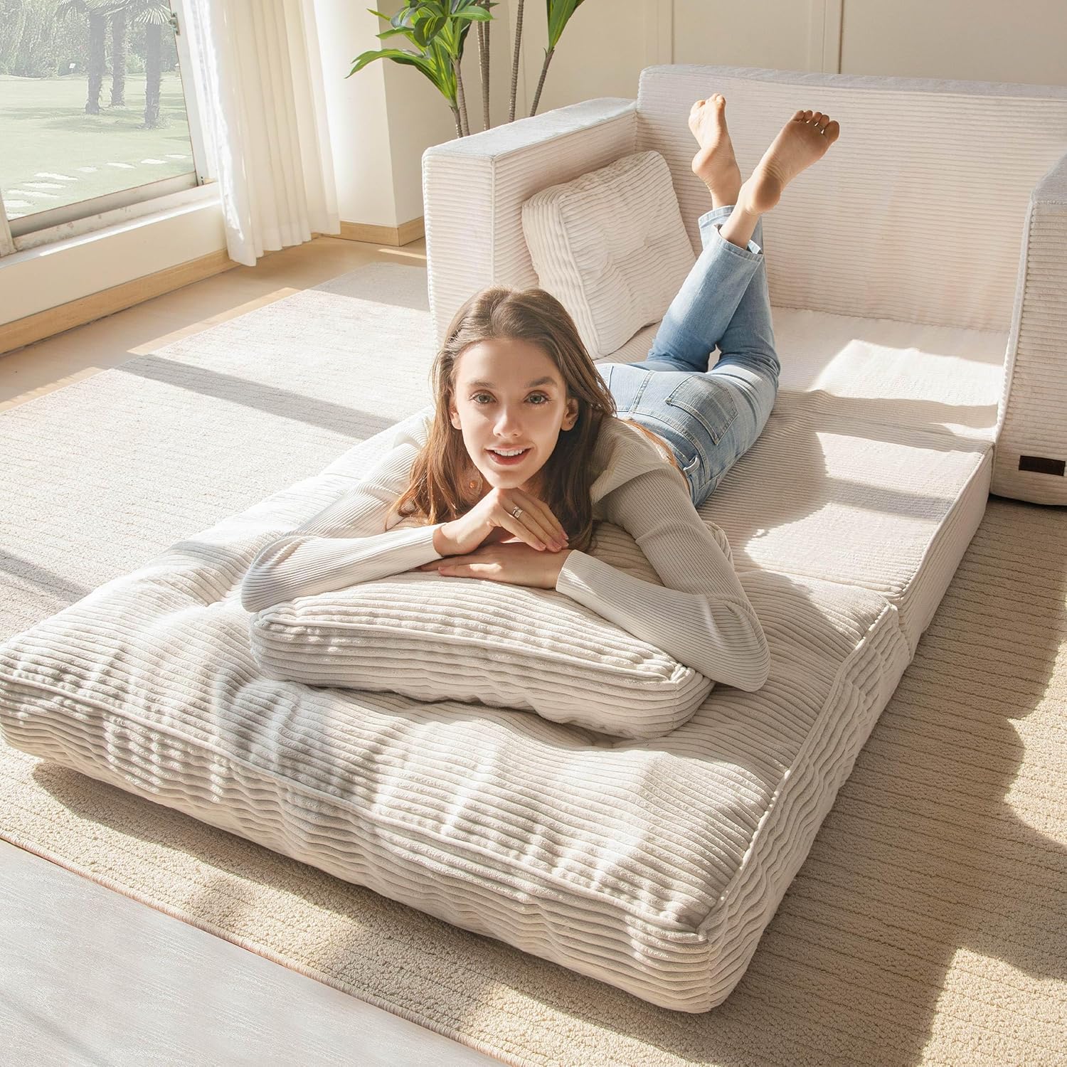 2026 MAXYOYO Canapé-lit Convertible, Matelas Pliable Adulte Convertible Canapé-lit avec 2 Oreillers, Lit d'Appoint Surface de Couchage 101x196CM, Canapé pour Salon, Chambre à Coucher