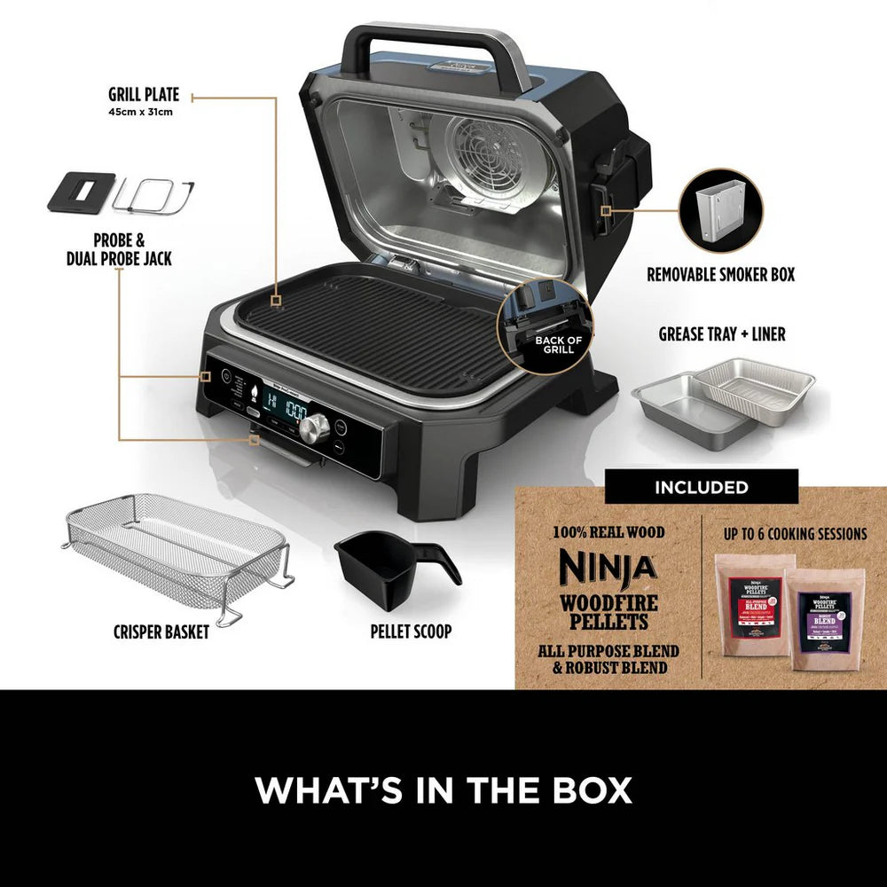 2026 2025 Ninja Woodfire Pro Connect XL Barbecue et Fumoir Électrique avec Support et Housse