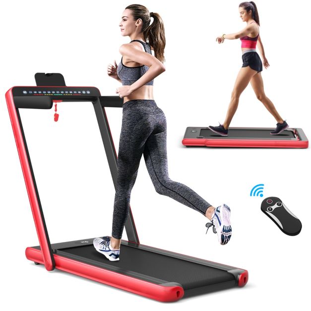 2026 Tapis de Course Pliable 0,75HP Double Affichage LED APP et Télécommande Vitesse Motorisé 12 km/h Surface 40x100cm Rouge