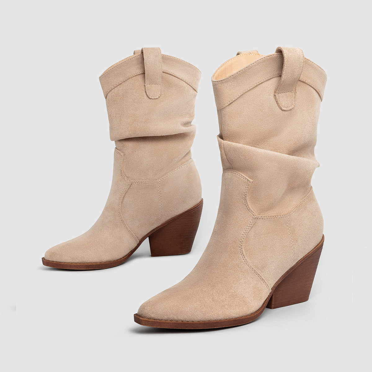 Bottes talon épais mi-mollet marron bout pointu pour femme
