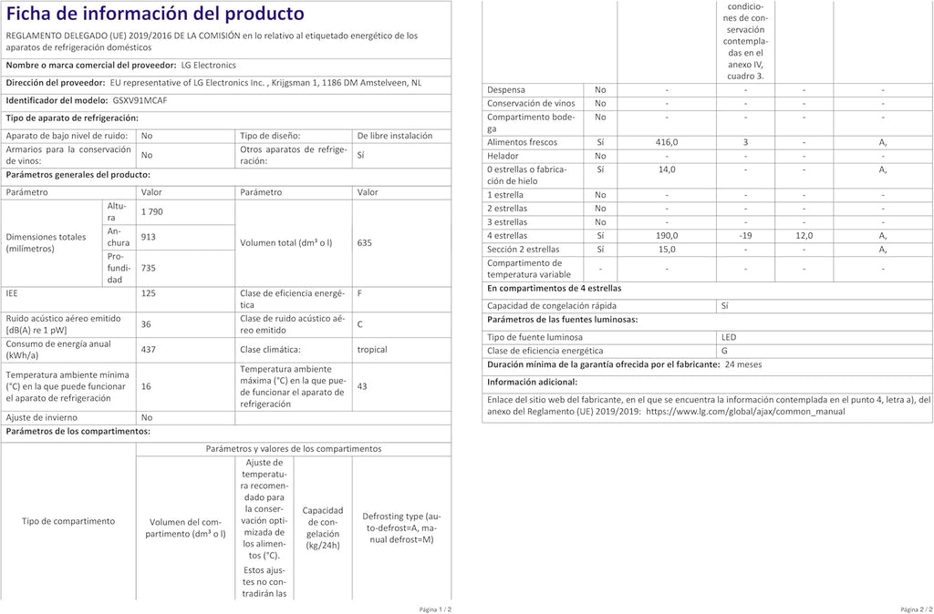 2026 LG GSXV91MCAF Réfrigérateur combiné - Side by Side, 635L, InstaView, Total No-Frost, Compartiment congélation, Distributeur d'eau et glace UVnano, Compresseur Inverter Linear, Wi-Fi, Noir, Classe F