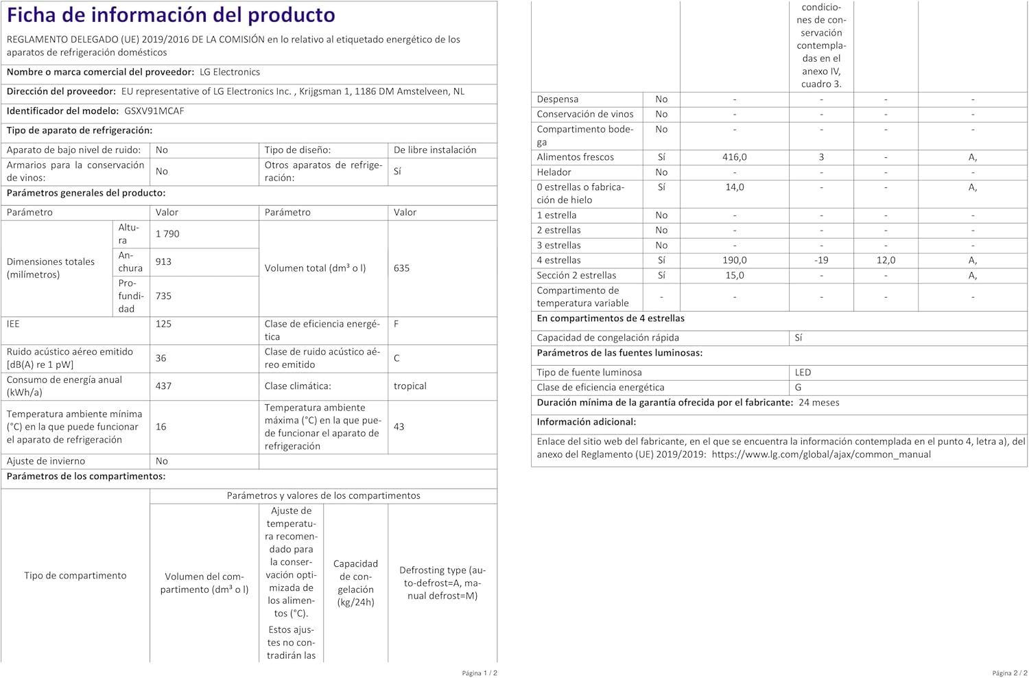 2026 LG GSXV91MCAF Réfrigérateur combiné - Side by Side, 635L, InstaView, Total No-Frost, Compartiment congélation, Distributeur d'eau et glace UVnano, Compresseur Inverter Linear, Wi-Fi, Noir, Classe F