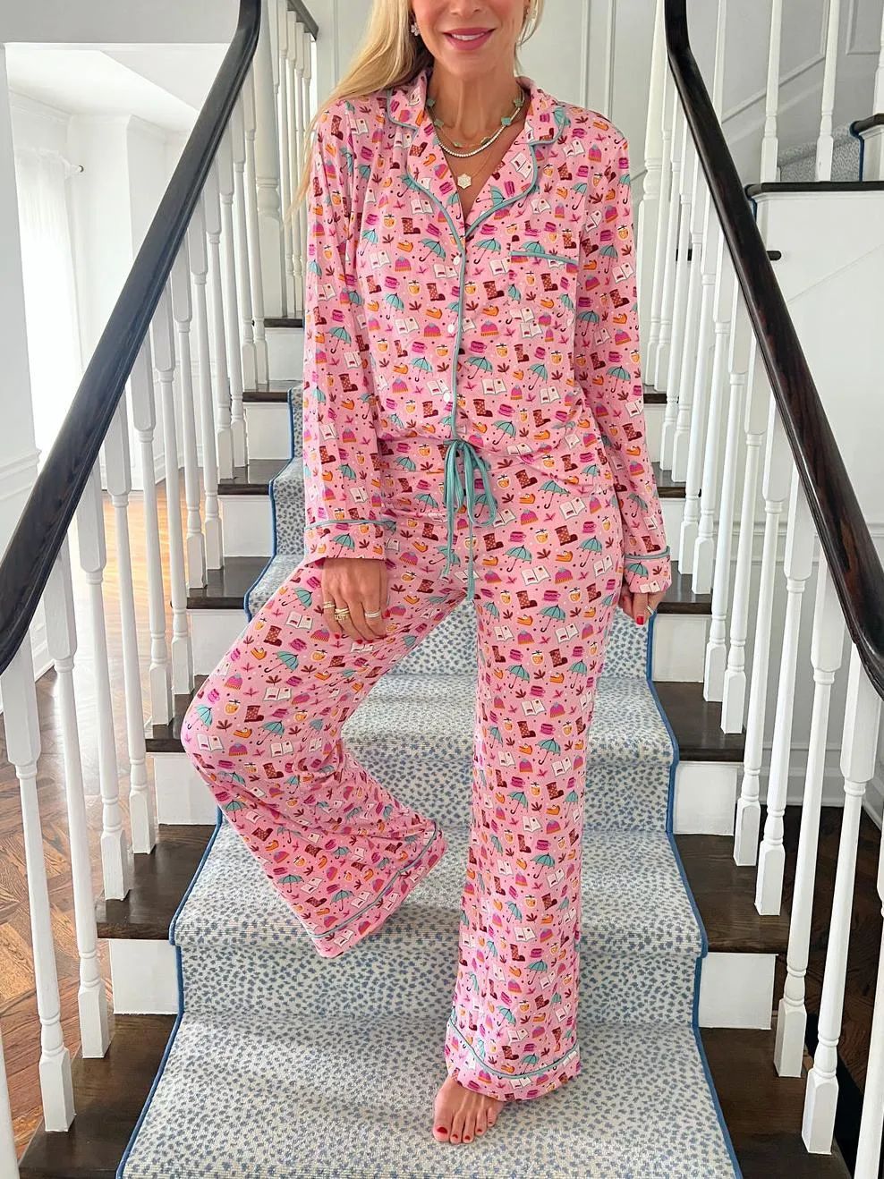 Ensemble automne fleuri confortable deux pièces pyjama homewear décontracté pour femme