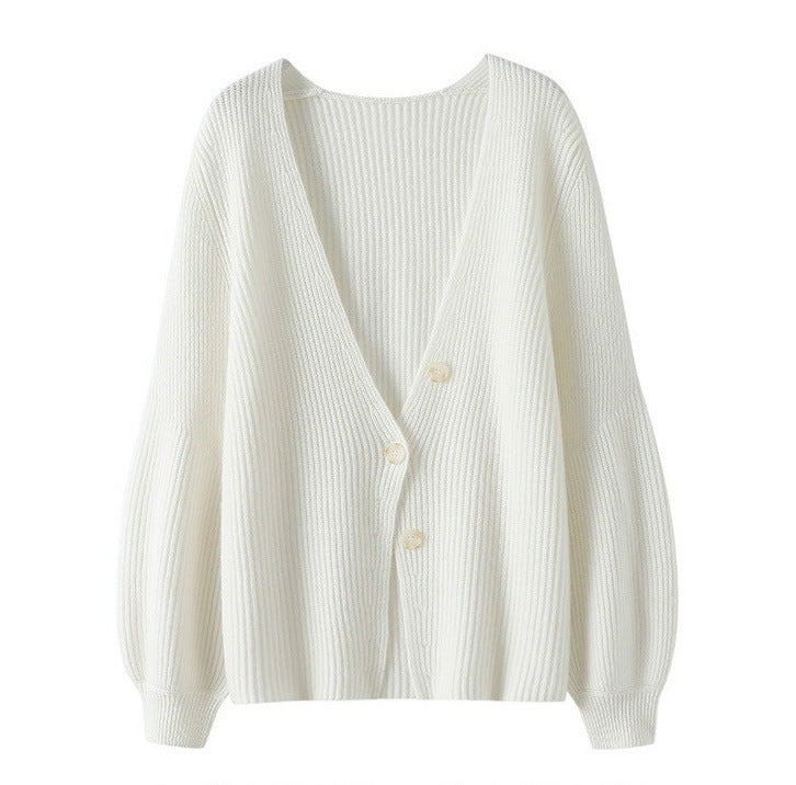 Gilet ample couleur unie tricoté boutonné pour femme