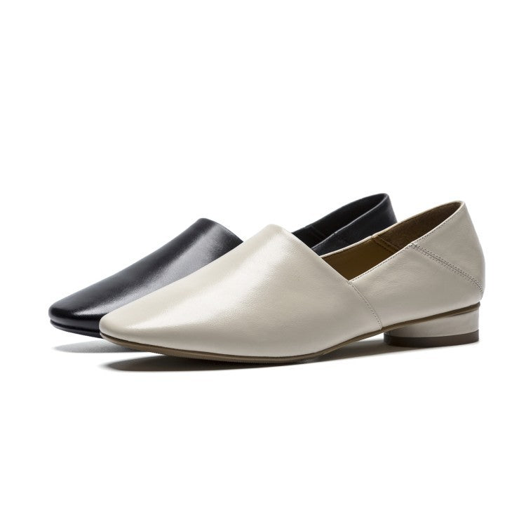 Women's Flat Sole Cowhide Shoes | Low-heel Deep Mouth Square Head Shoes - LAKD London