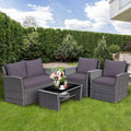 2026 Ensemble de meubles de patio 4 pièces, canapé en osier de rotin, ensemble de luxe pour extérieur, ensemble de meubles de jardin avec coussins pour porche, jardin, balcon au bord de la piscine, gris