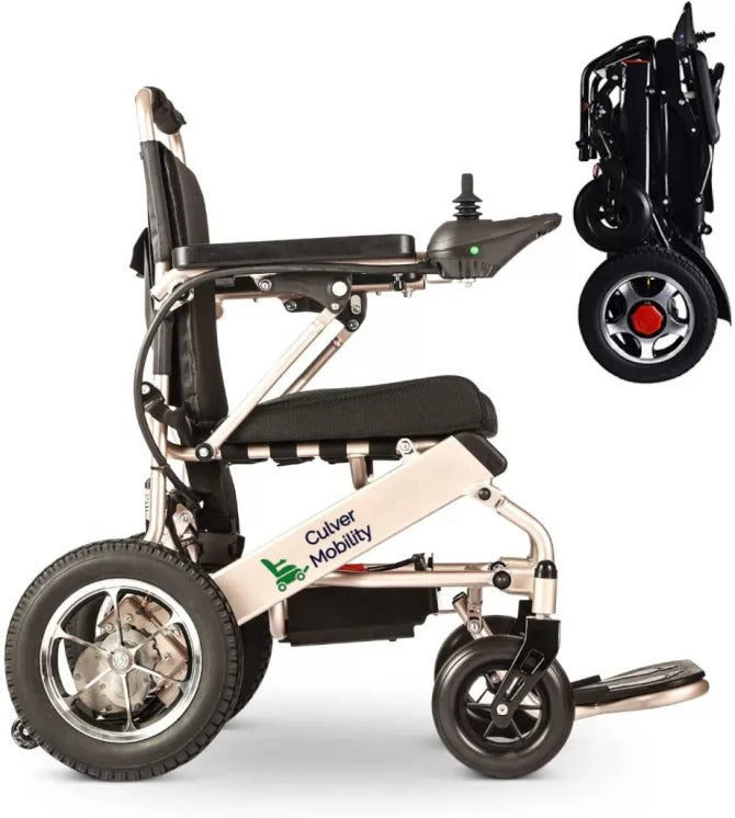 2026 Fauteuil roulant électrique, Culver Mobility Fauteuil roulant électrique pliable léger Fauteuil roulant électrique sans danger, voyage aéronautique approuvé par la FDA (cadeau RAMP en fauteuil roulant gratuit) (argent-17,5 inc)