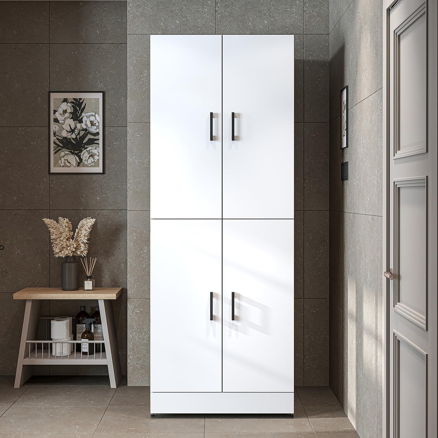 2026 ROOMART Dora Armoire de machine à laver, pour sèche-linge et machine à laver, en 4 couleurs, avec portes et planche coulissante (chêne anthracite)