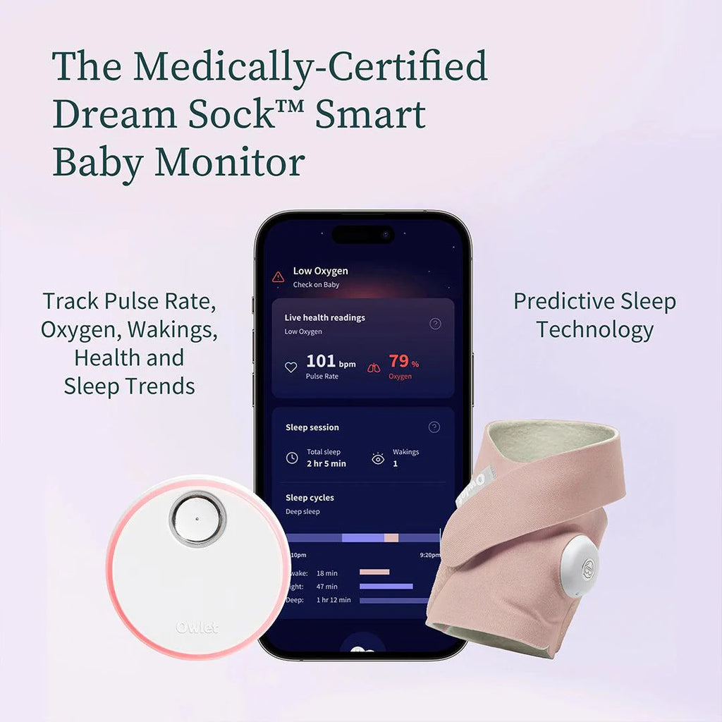 2026 2025 Owlet Dream Sock™ – Moniteur Bébé Intelligent avec Surveillance en Temps Réel du Pouls, de l’Oxygène et du Sommeil – Couleur Rose Poudré