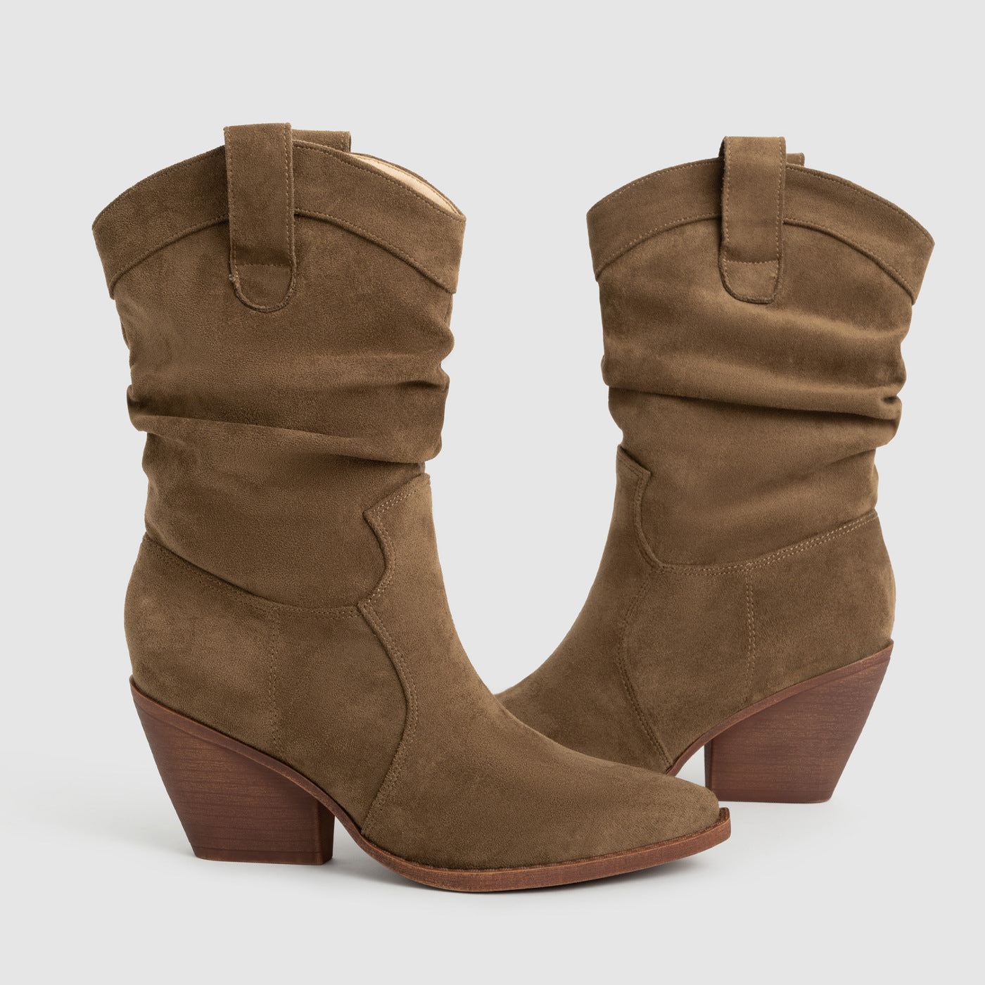 Bottes talon épais mi-mollet marron bout pointu pour femme