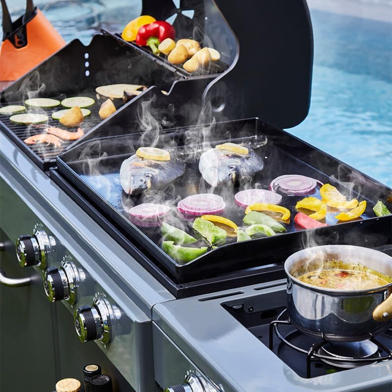 2026 Barbecue Bi-Energy Gun Metal XL - Barbecue Charbon et Plancha 60 x 42 cm à gaz avec brûleur latéral -12,95 KW