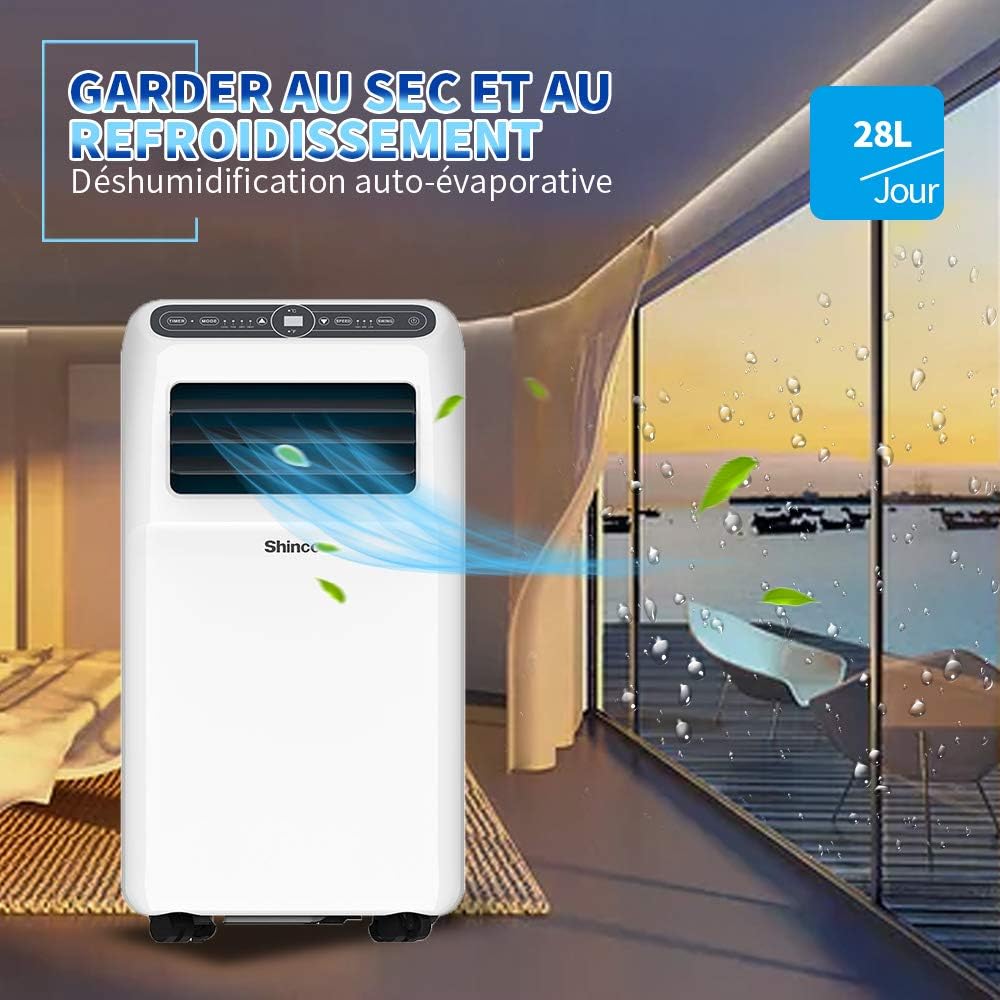 2026 SHINCO Climatiseur mobile, 7000 BTU 2,05kW, Refroidir&Ventilation&Déshumidification, taille de la pièce jusqu'à 54m³(18㎡), Climatiseur mobile avec tuyau d'évacuation et tuyau de vidange, mode sommeil