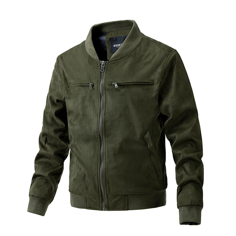 Men's Premium Suede Stand Collar Double Zipper Pocket Jacket - LAKD London
