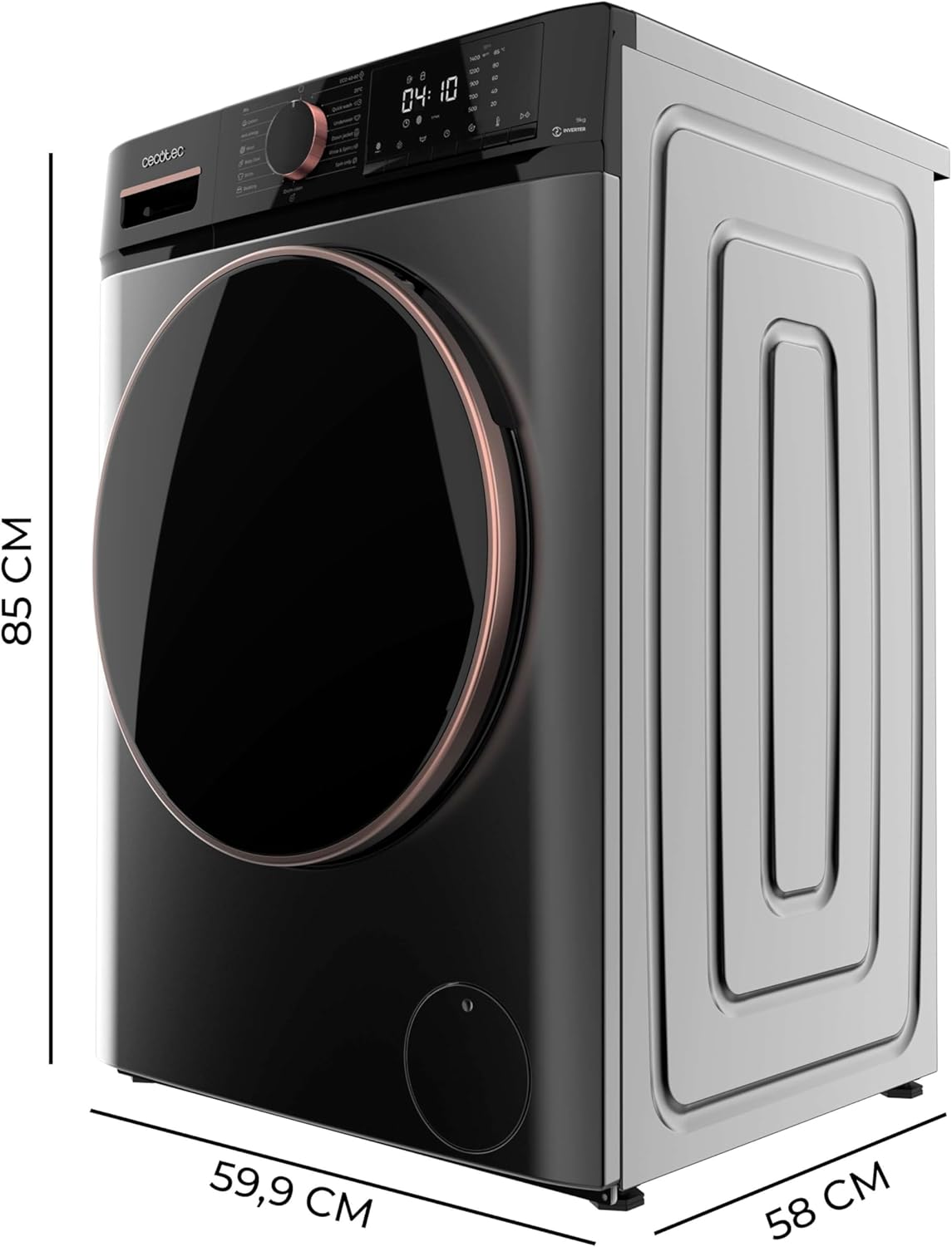 2026 Cecotec Lave-linge 10Kg Bolero DressCode 10610 Inverter Steel A. Chargement Frontale, 1400 RPM, Steam Max, Motor Inverter Plus, 15 Programmes, OnSmart, Stop&Go, Caoutchouc Antibactérien, Drum Clean