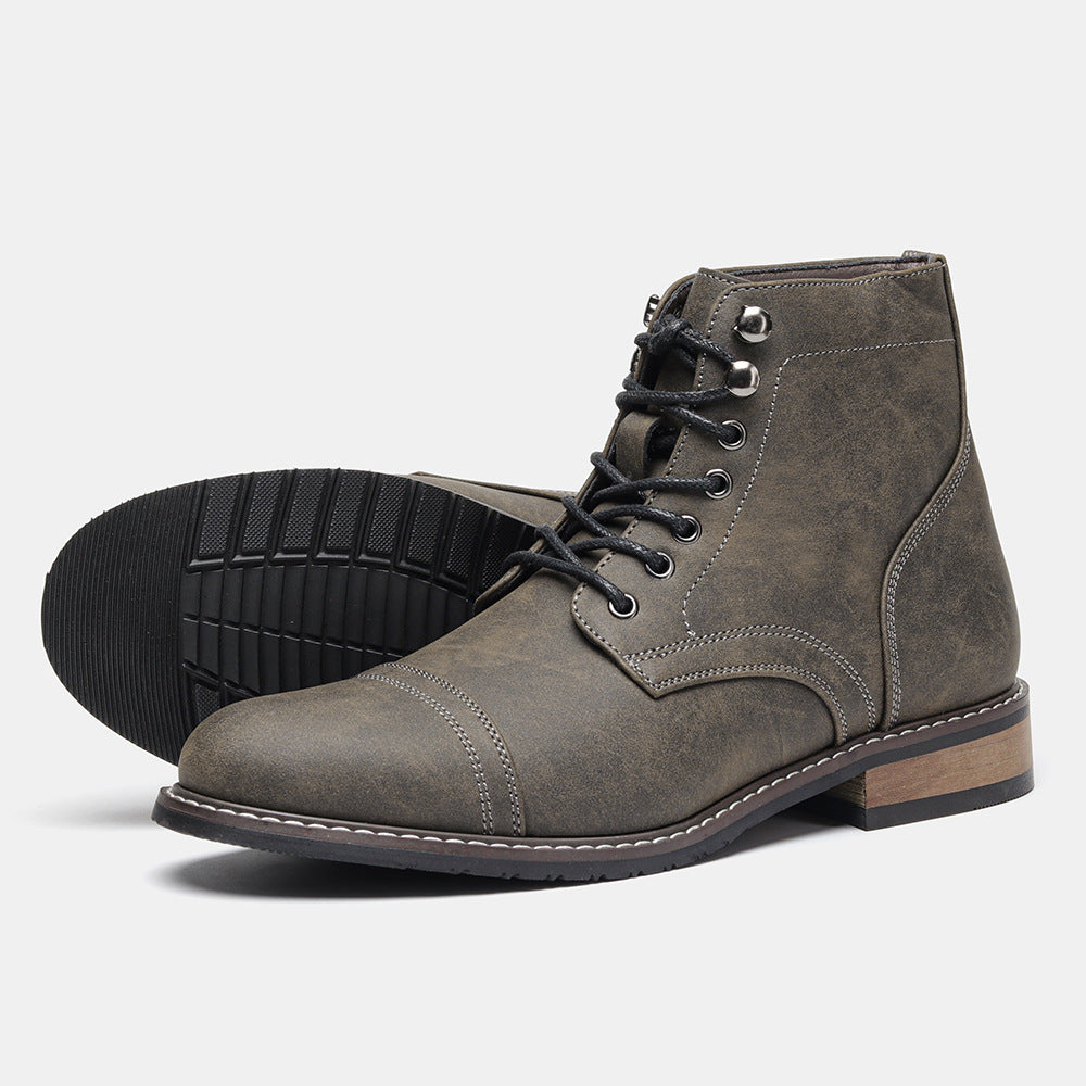 Bottines vintage décontracté en cuir à lacets cheville semelle rigide pour homme