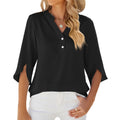Women's Button V-Neck Mid Sleeve Chiffon Blouse Solid Top - LAKD London