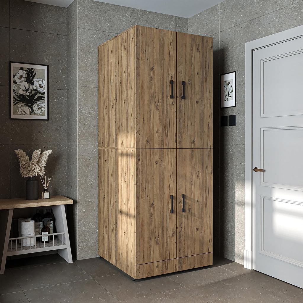 2026 ROOMART Dora Armoire de machine à laver, pour sèche-linge et machine à laver, en 4 couleurs, avec portes et planche coulissante (chêne anthracite)