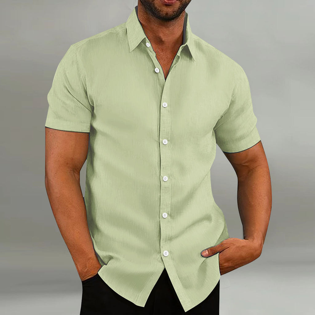 Chemise vintage en coton et lin manches courtes décontracté ample été pour homme