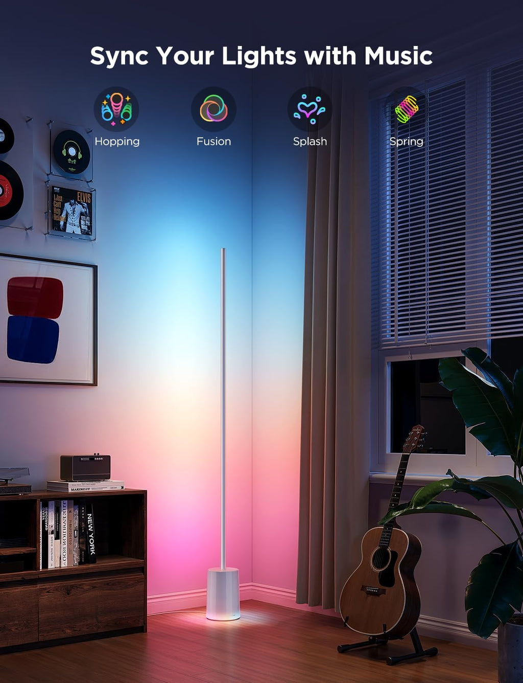 2026 2025 Lampadaire Govee 2 avec Matter, LED RGBIC, Blanc Chaud et Froid, Compatible Alexa, 1725 lm, Synchronisation Musique, Modes Scènes, Lampadaire Intelligent pour Salon et Chambre, Noir (1 Pièce)