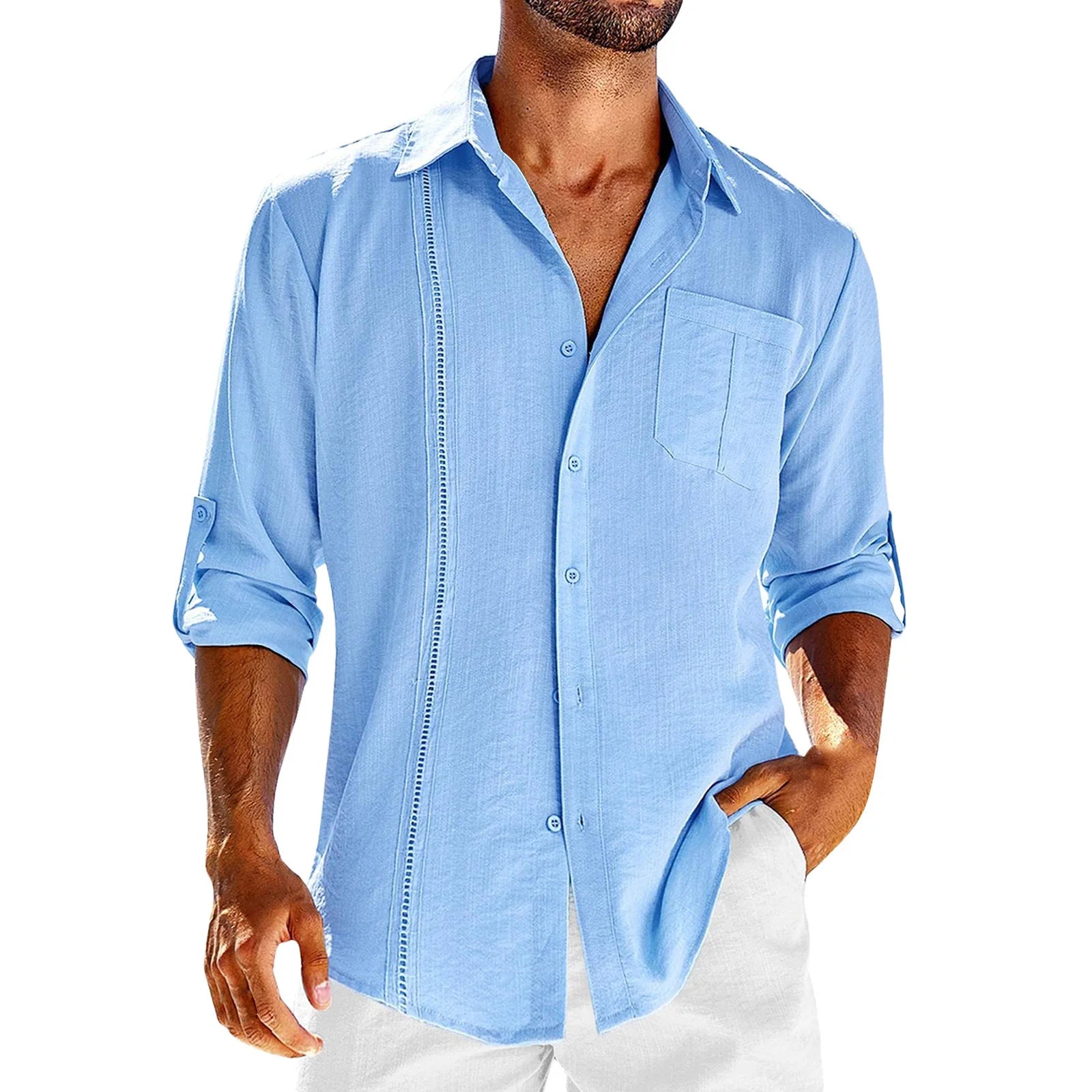 2026 Men's Casual Long Sleeve Button Down Shirt With Pocket Detail