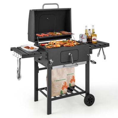 2026 Barbecue à Charbon de Bois Portable avec 2 Tables d'Appoint Noir