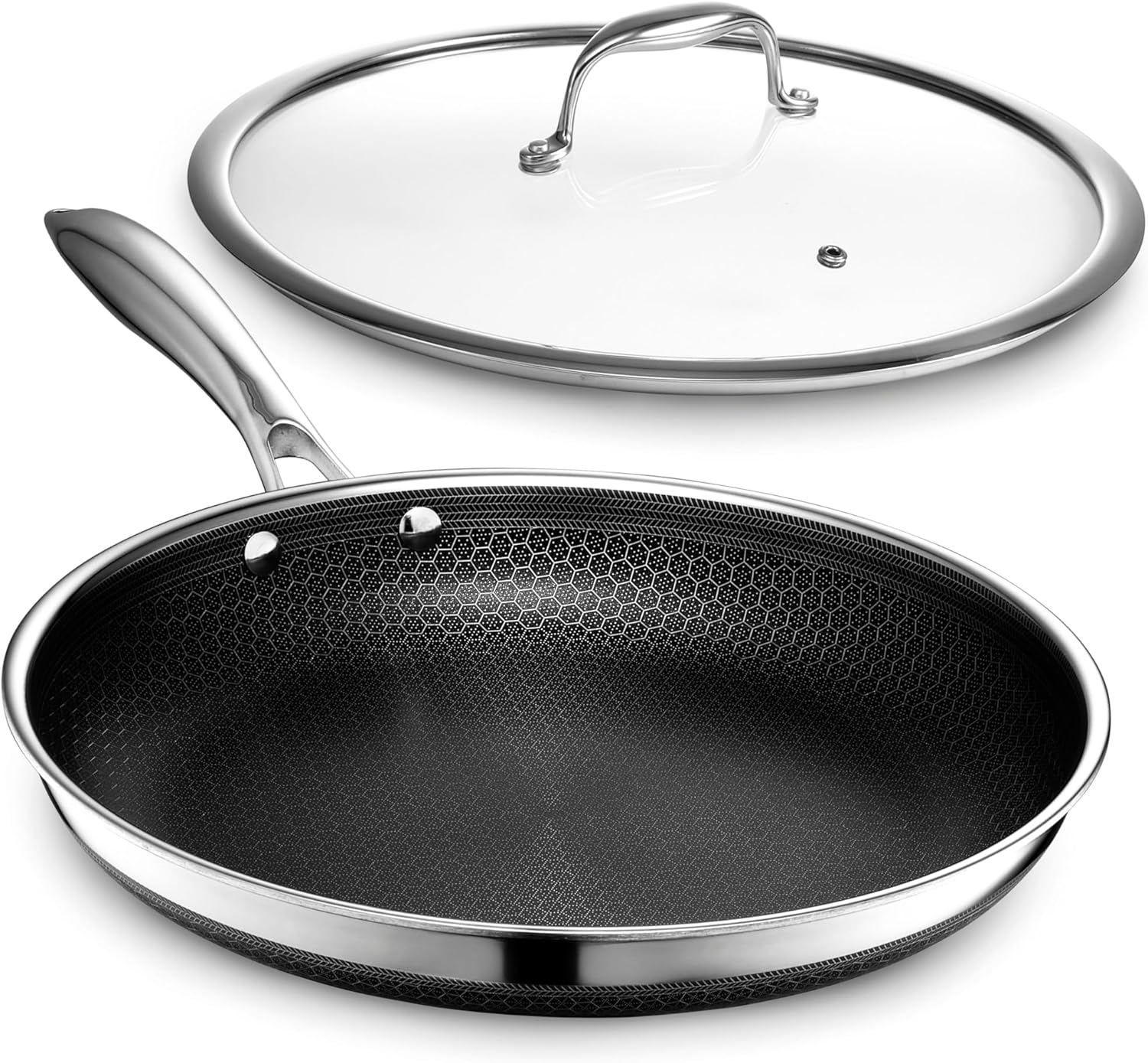 2026 2025 Poêle HexClad Hybrid Antiadhésive 8 Pouces, Poignée Reste-Froide, Compatible Lave-Vaisselle, Résistante au Four jusqu’à 482°C, Compatible Induction et Tous Types de Plaques de Cuisson