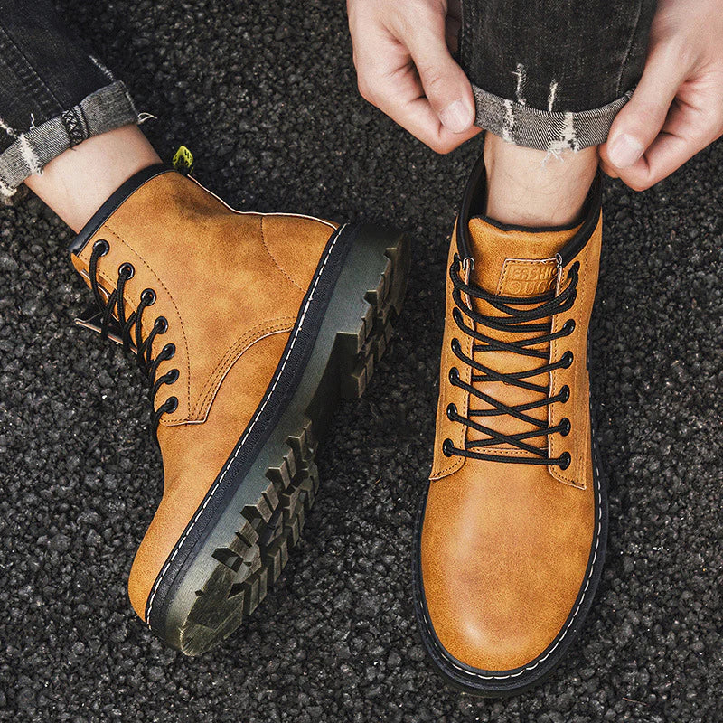 2026 Men's Biker Martin Style Lace Up Combat Ankle Boots Casual