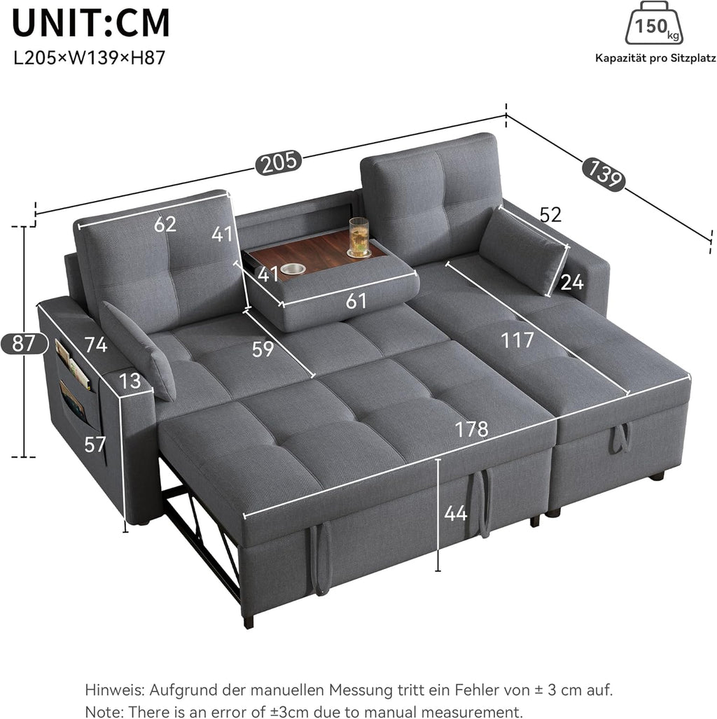 2026 Canapé Convertible en Forme de L,canape lit 2 Places Convertible Gris,canapé 3 Places lit gigogne avec Fonction Couchage,équipé d'un Espace de Rangement