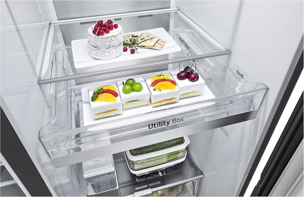 2026 LG GSXV91MCAF Réfrigérateur combiné - Side by Side, 635L, InstaView, Total No-Frost, Compartiment congélation, Distributeur d'eau et glace UVnano, Compresseur Inverter Linear, Wi-Fi, Noir, Classe F