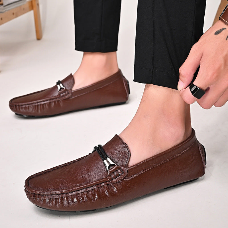 Mocassins grande taille cuir de vachette facile à porter style britannique décontracté pour homme