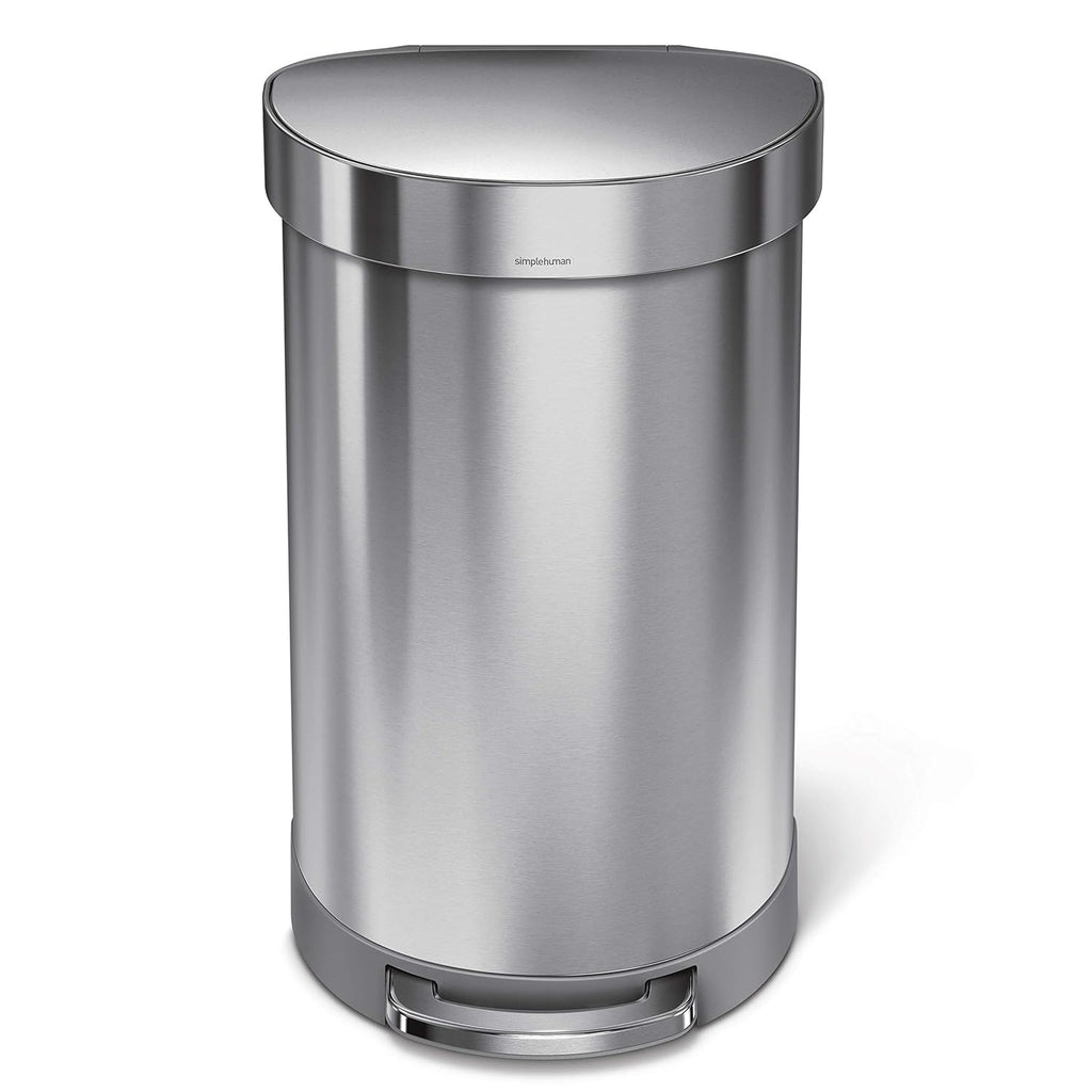 2026 2025 Simplehuman Poubelle de Cuisine Semi-Ronde à Ouverture au Pied 60 Litres avec Couvercle à Fermeture Douce, Acier Inoxydable Brossé