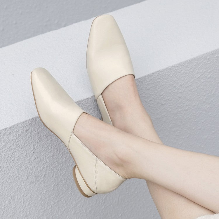 Women's Flat Sole Cowhide Shoes | Low-heel Deep Mouth Square Head Shoes - LAKD London