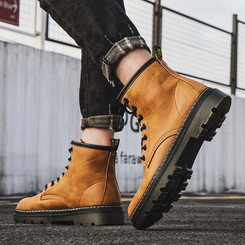 2026 Men's Biker Martin Style Lace Up Combat Ankle Boots Casual