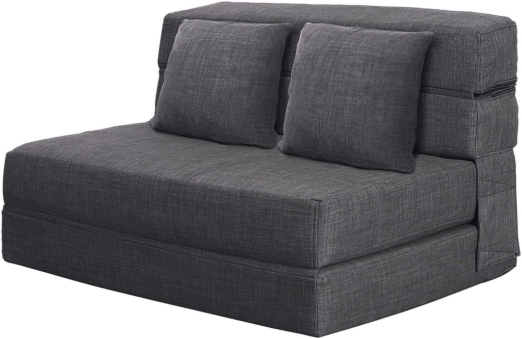 2026 ANONER Canapé Convertible 2 Places 150cm de Large, Pliable en Mousse à Mémoire de Forme & 2 Oreillers, Lit Pliant de Sol pour Chambre Salon, Gris Foncé